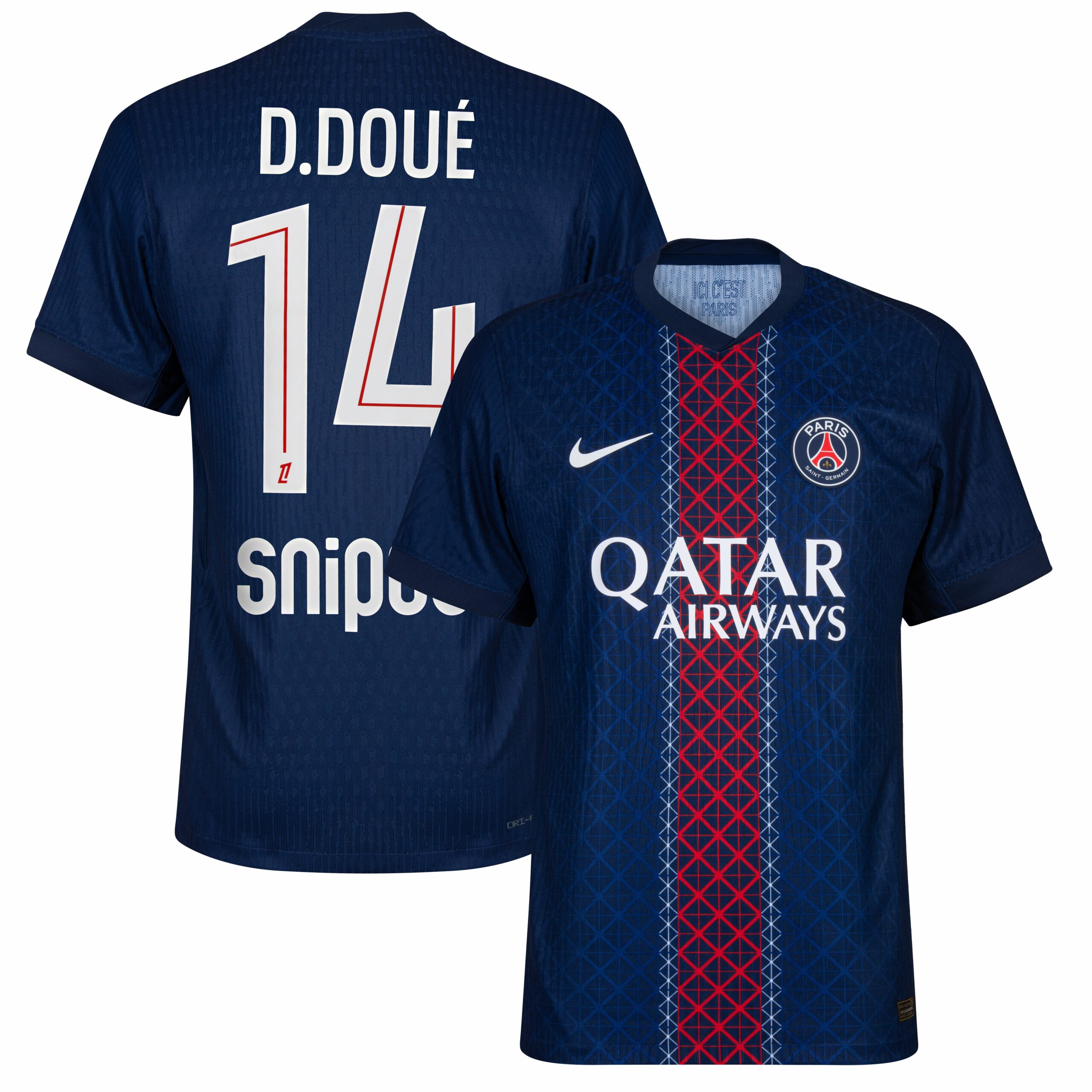 PSG Dri-Fit ADV Home D.Doué 14 Fan Jersey Shirt 2025-2026 (Official Ligue 1 Printing) - Image 1