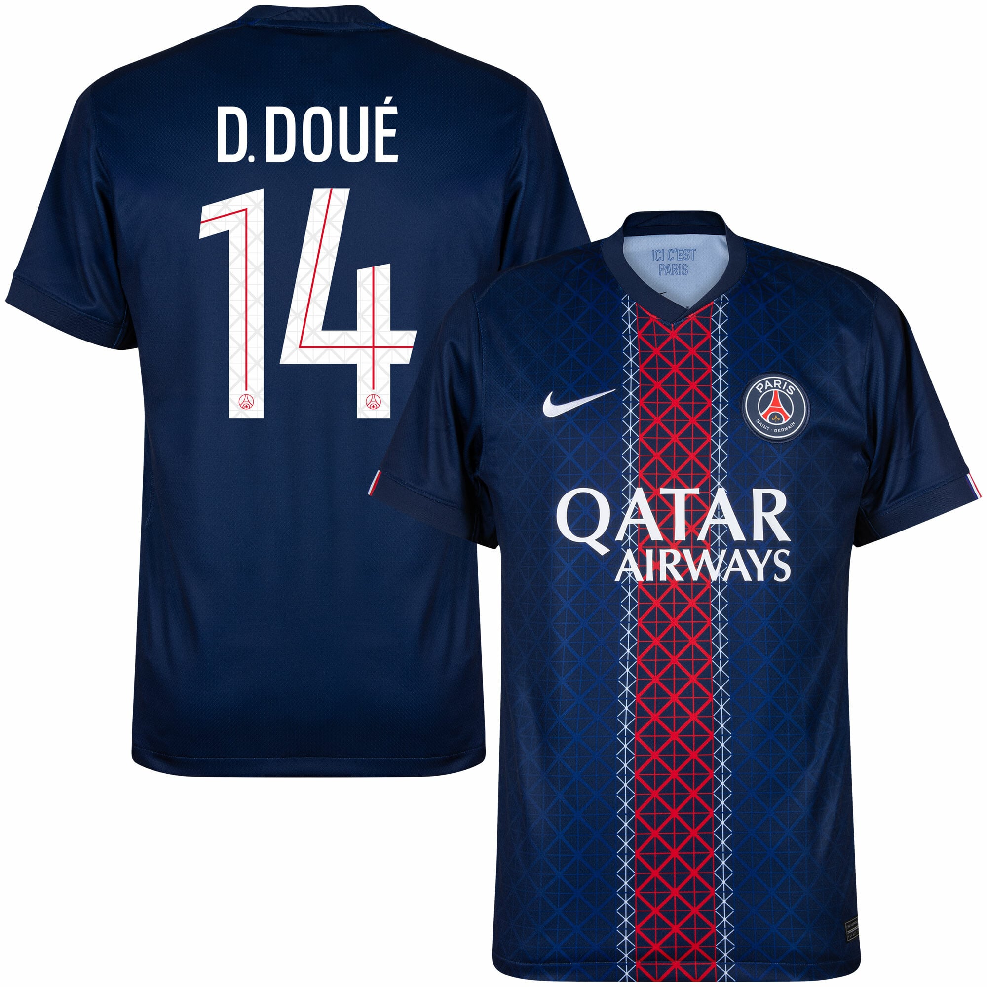 PSG Home D.Doué 14 Fan Jersey Shirt 2025-2026 (Champions League)