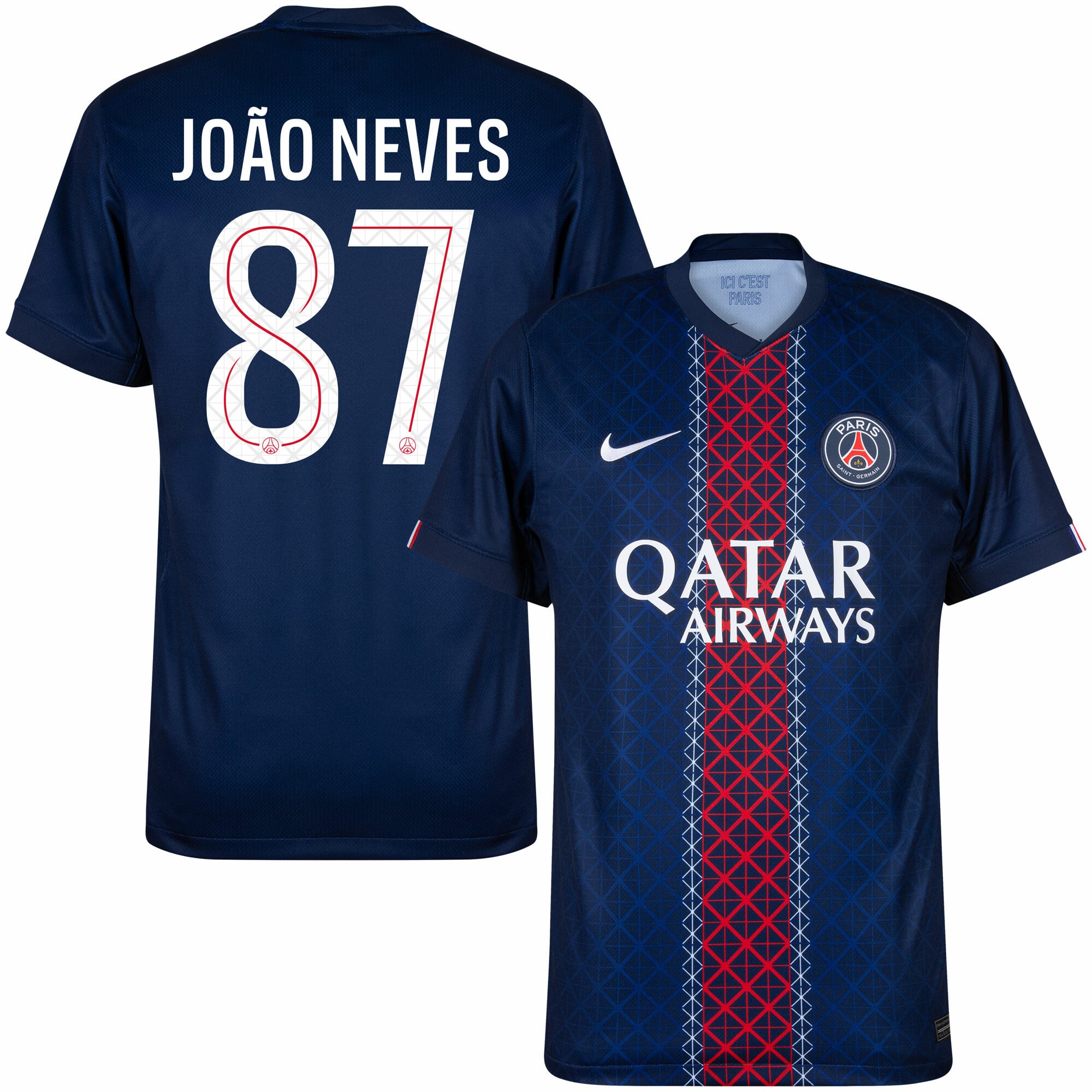 PSG Home João Neves 87 Fan Jersey Shirt 2025-2026 (Champions League) - Image 1