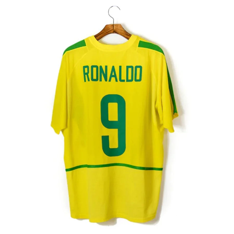 Ronaldo 9 Brazil Home Retro 2002 World Cup Ronaldo Ronaldinho Rivaldo - Image 1
