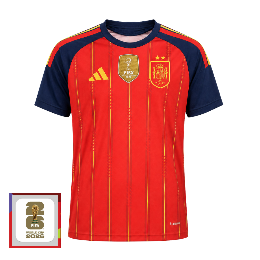 Spain Home Fan Jersey 2026 World Cup 2 Patchs