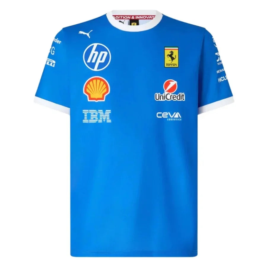 Scuderia Ferrari 2025 Team Monza T-Shirt - Formula 1 F1 Formula One Blue Scozia
