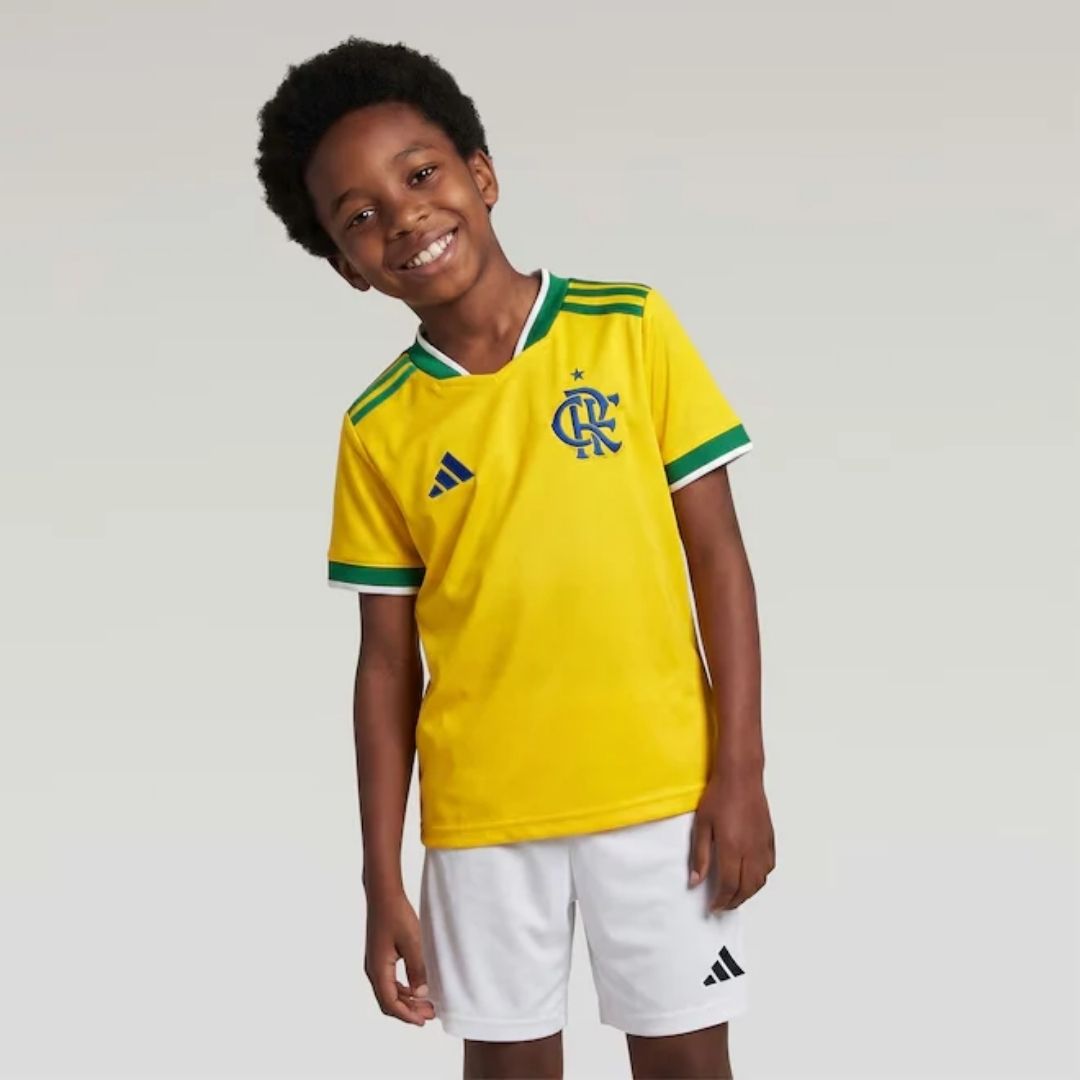 Kids kit Flamengo Verde e Amarelo Fan Jersey 2026-2027